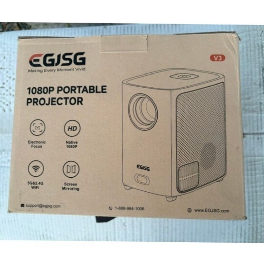 EGJSG V3 1080P Portable Projector Native HD WiFi Screen Mirroring Gray